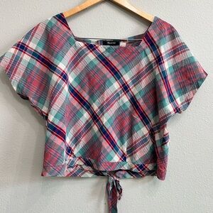 Madewell Verse Crossover Tie Back Top Plaid Women's Size Large